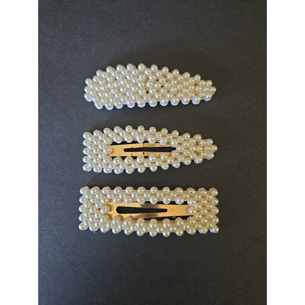 3” Faux Pearl Hair Clips Decorative Hair Pins Barrette Set Lot of 3